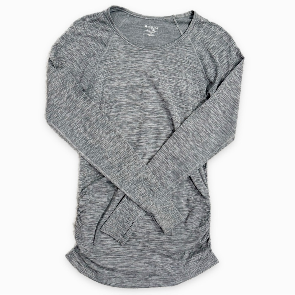 Athleta | Long Sleeve Ruched Tee Stretch Heather Gray Size XS